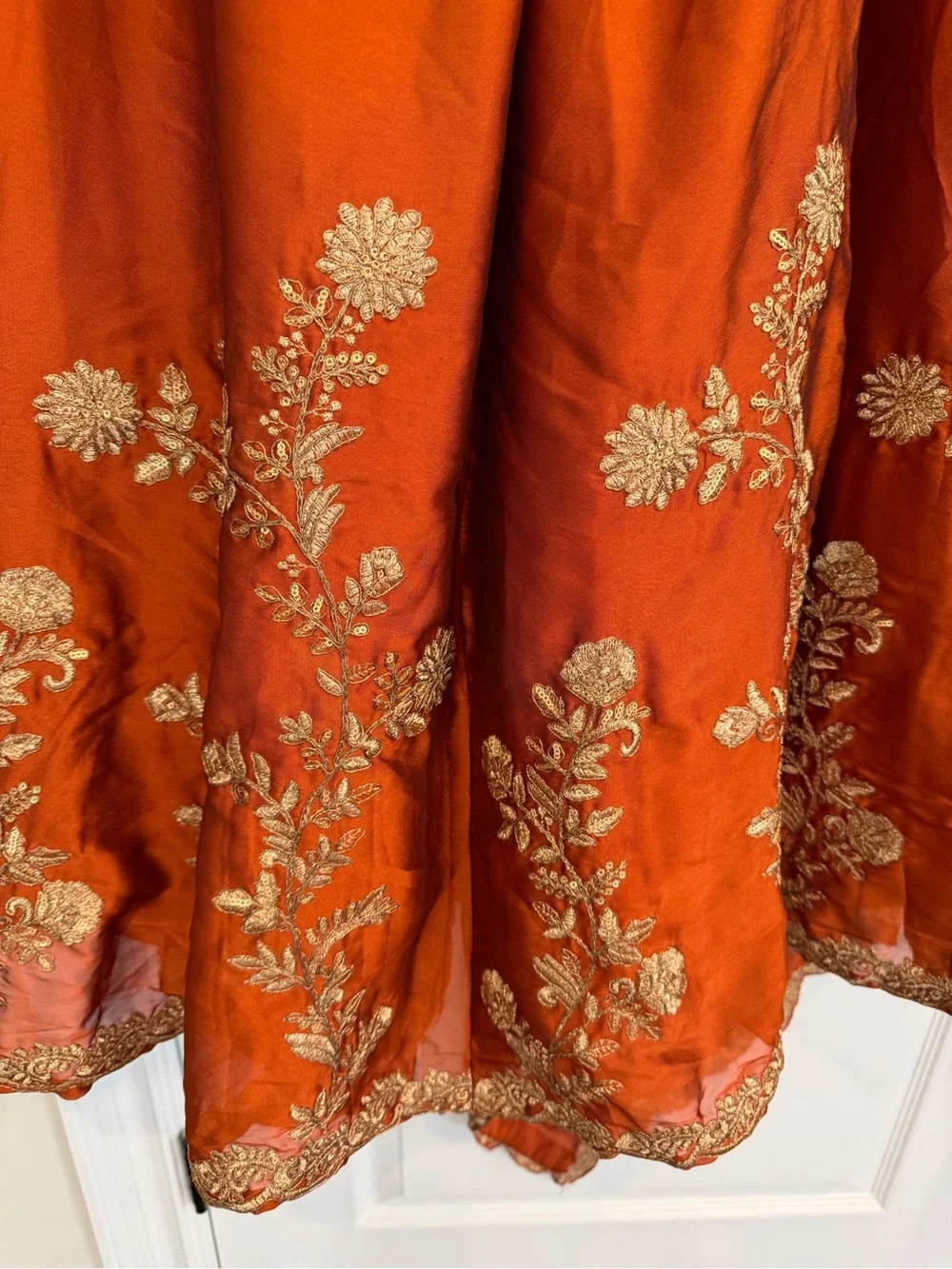 Embroidered burnt orange/rust lengha Set with Matching Blouse and Dupatta